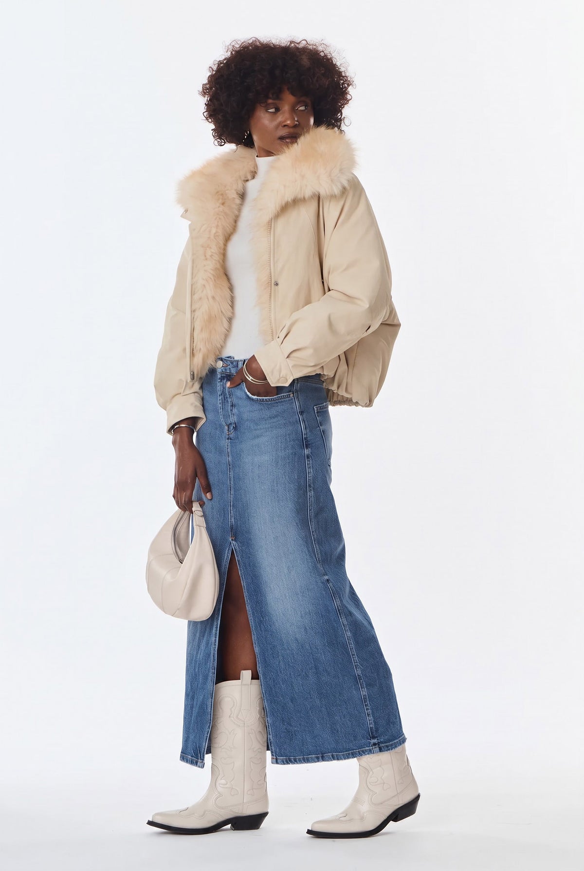 Belina jakke med avtagbar pels - Beige