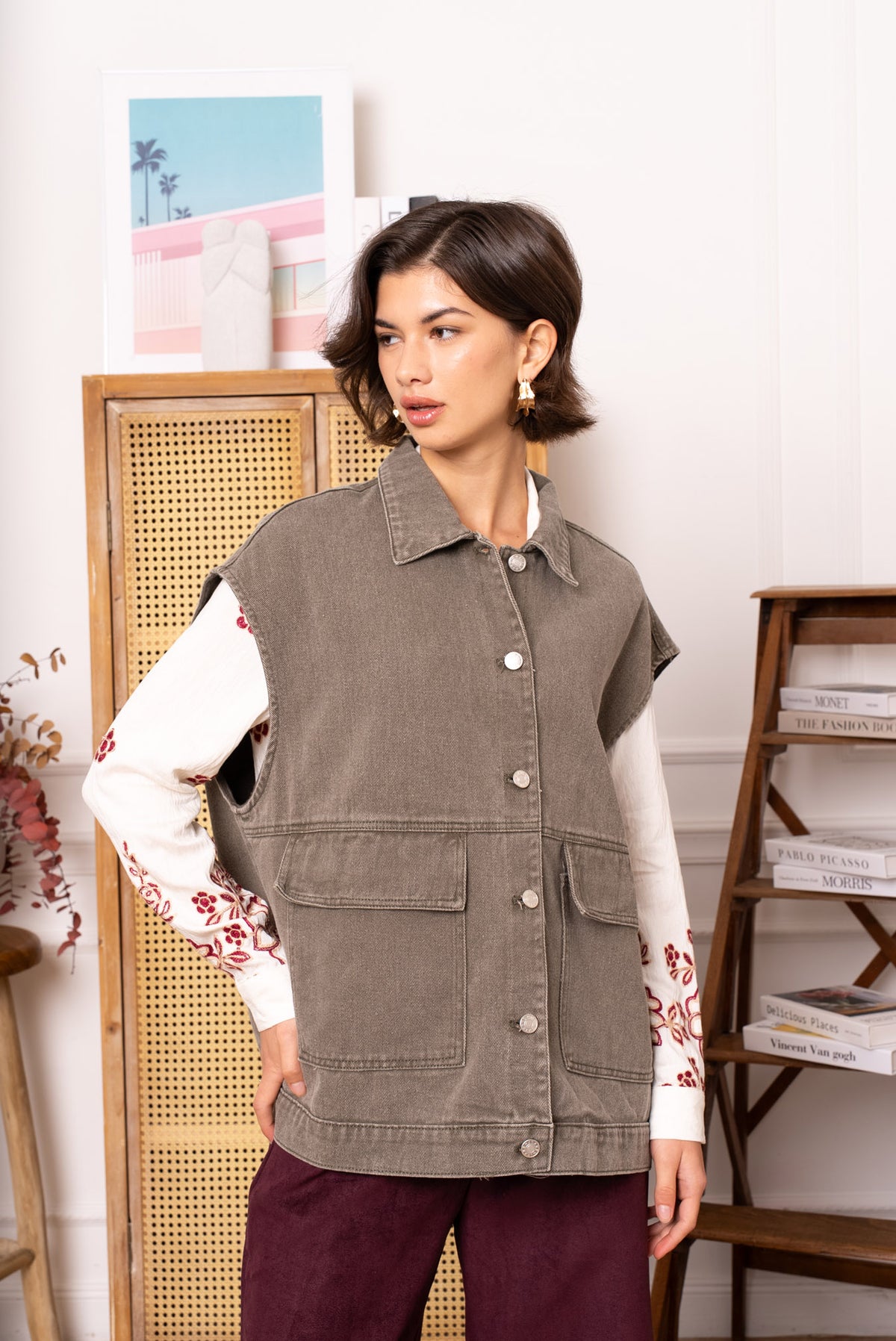 Oversized denimvest - Khaki