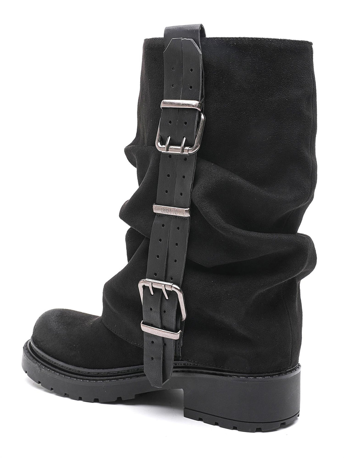 Høy boot med buckle - Sort
