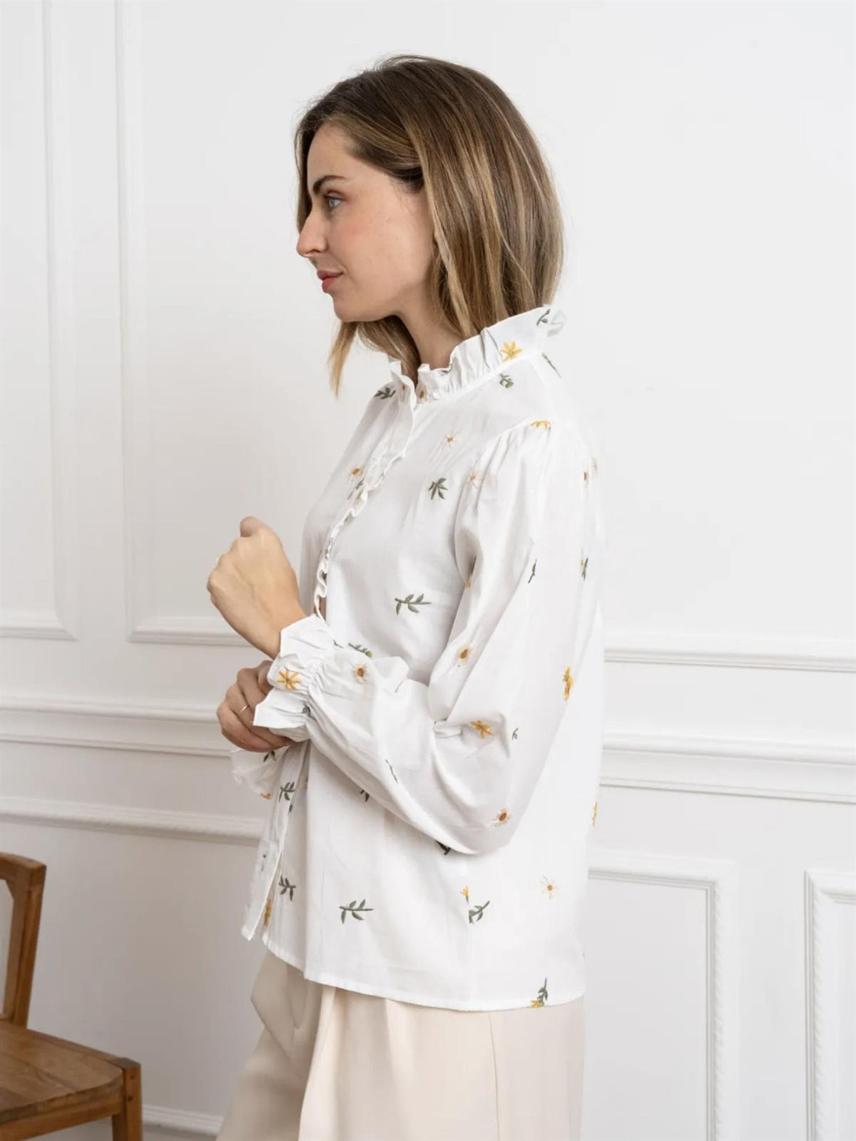Bluse med blomster - Hvit