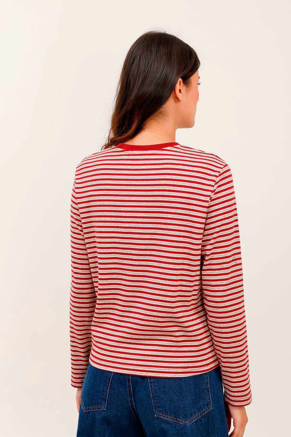 Genser med striper - Rød/Beige