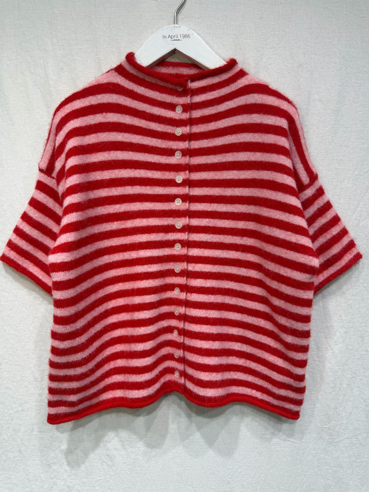 Kortermet strikkecardigan - Rosa/Rød