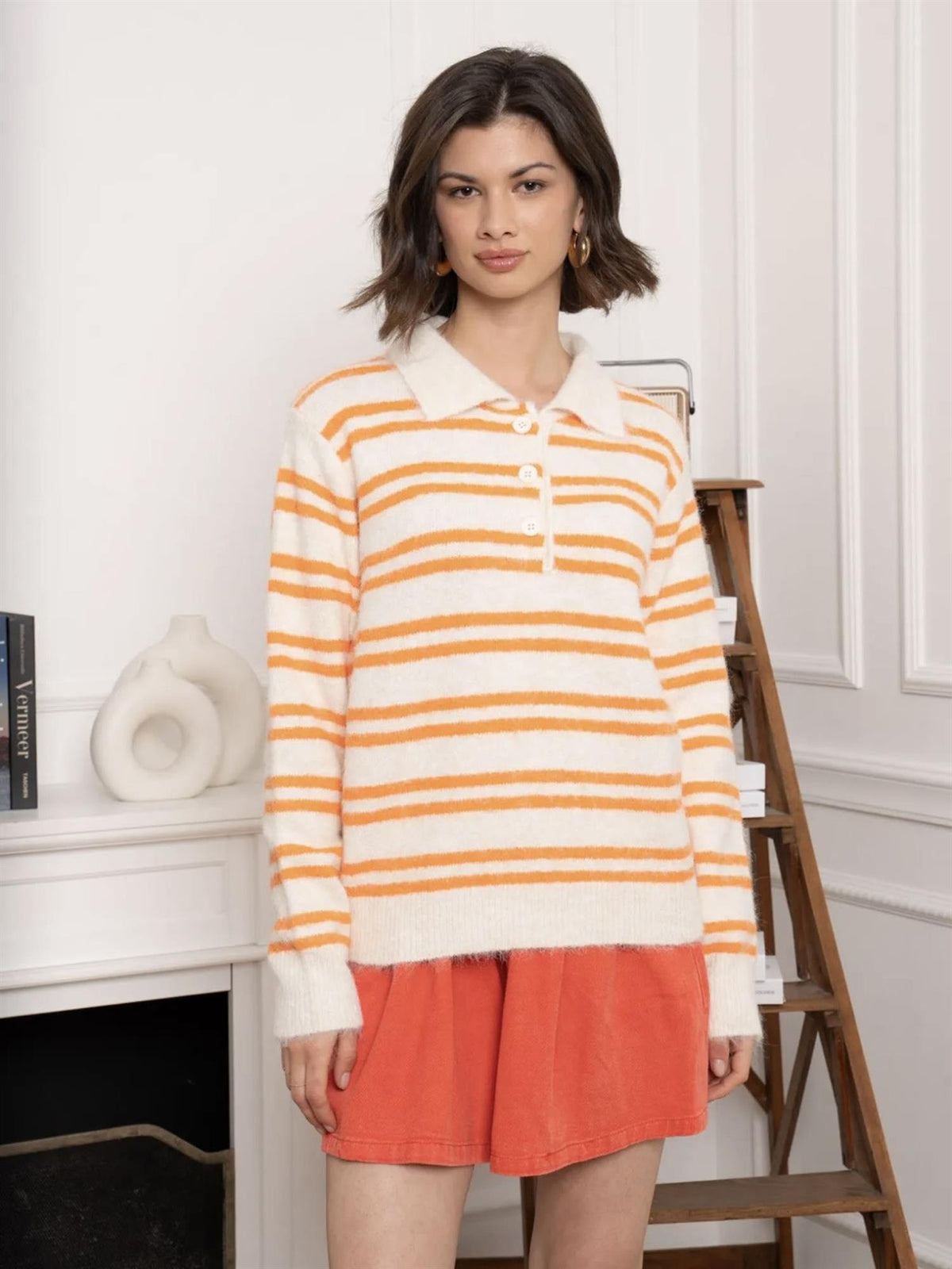 Pologenser med striper - Beige/Oransje