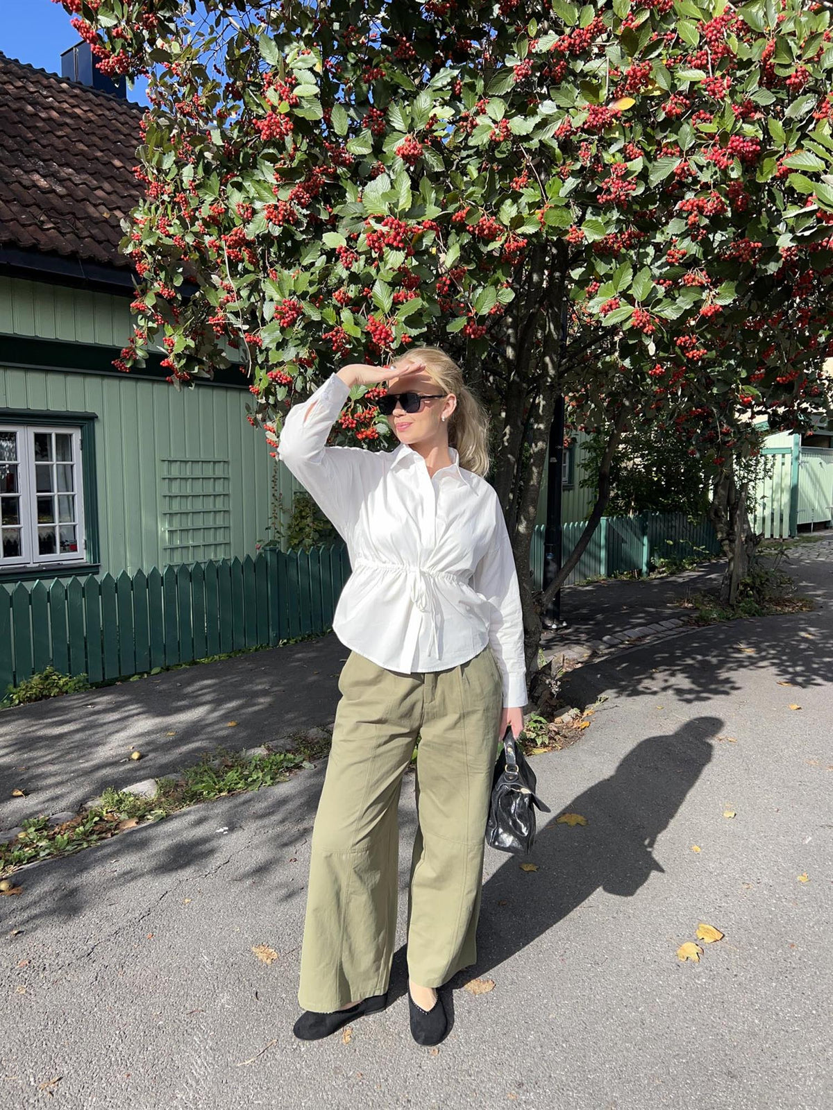 Bukse med vide ben - Khaki