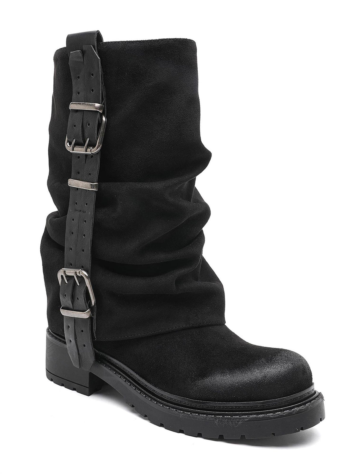 Høy boot med buckle - Sort