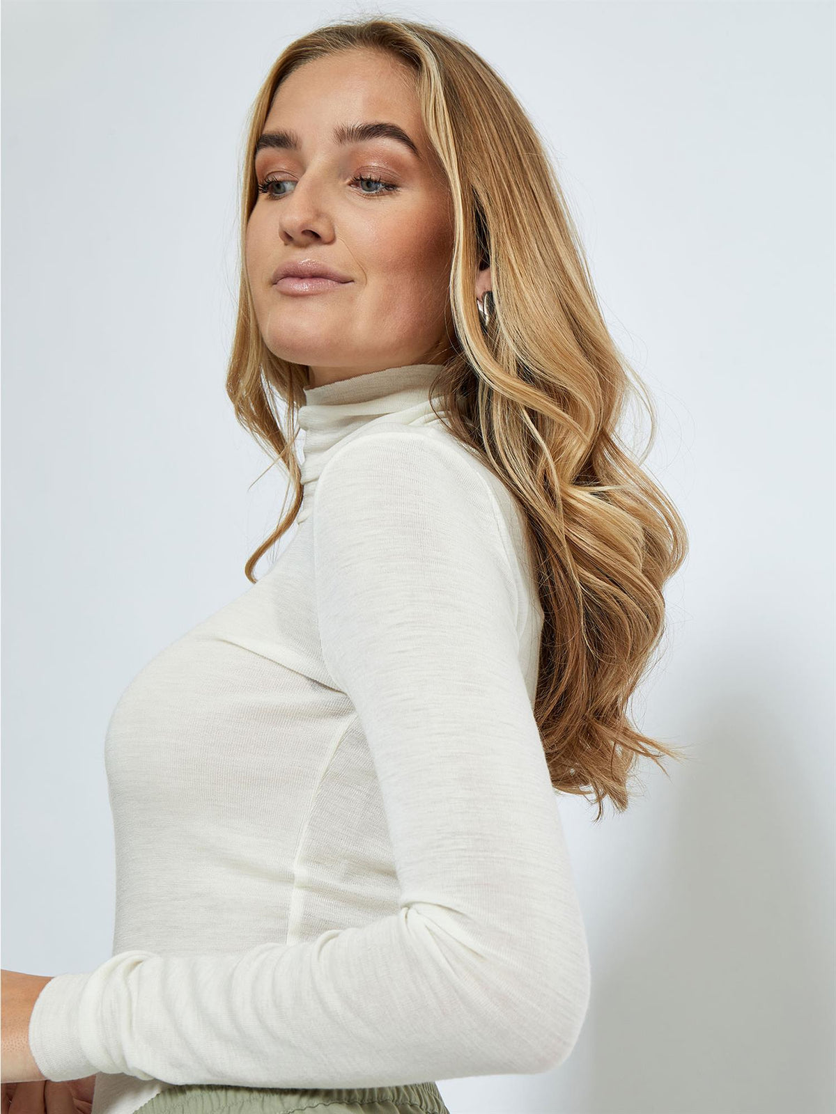 Cally Roll Neck Long Sleeve Top - Off White