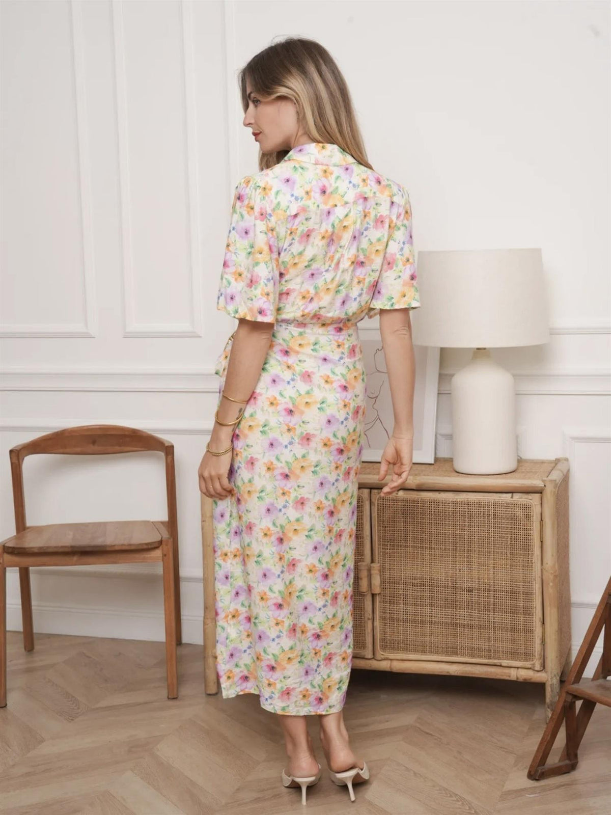 Blomsterkjole med knyting - Lilla