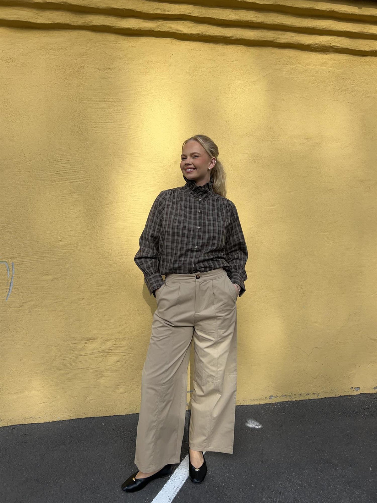 Bukse med vide ben - Beige