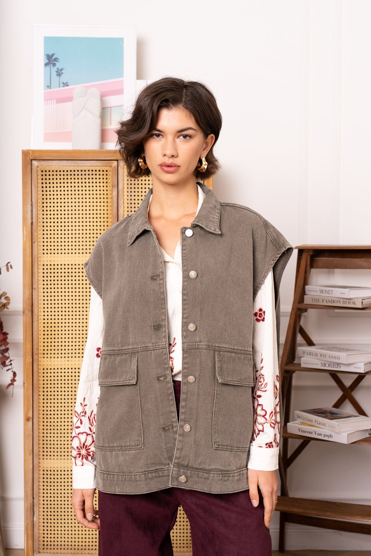 Oversized denimvest - Khaki