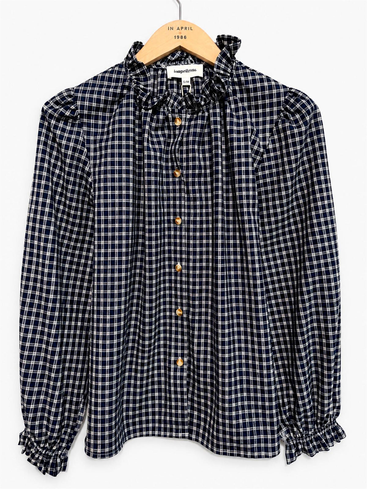 Bluse med ruter - Marineblå