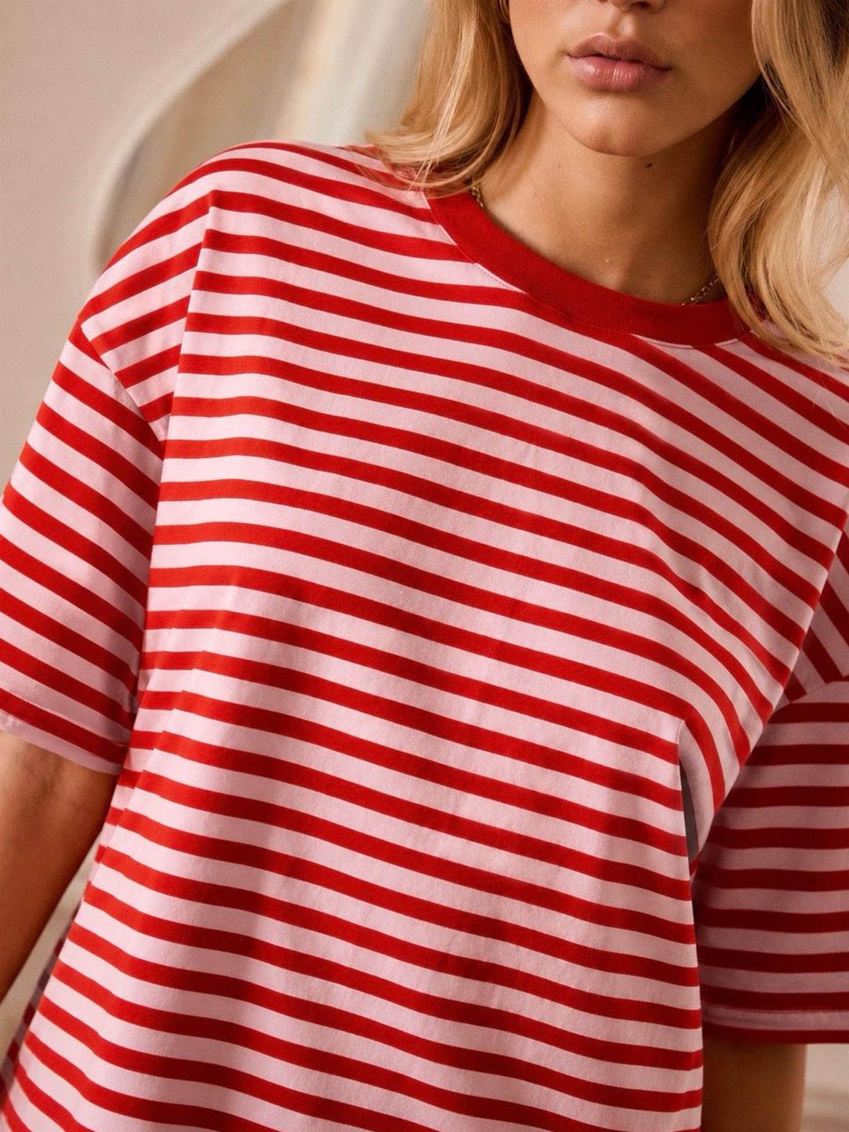 T-skjorte med striper - Rosa/Rød