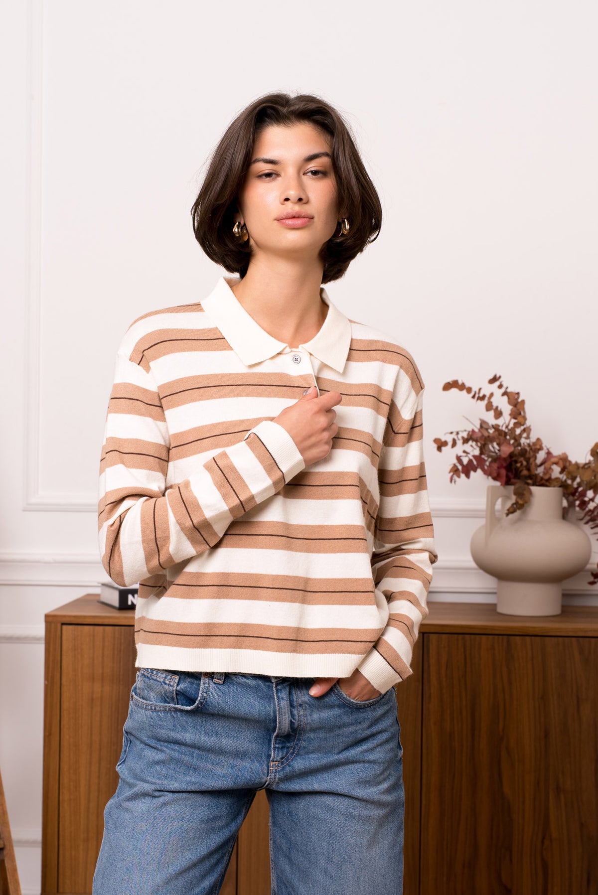 Pologenser med striper - Beige/Camel