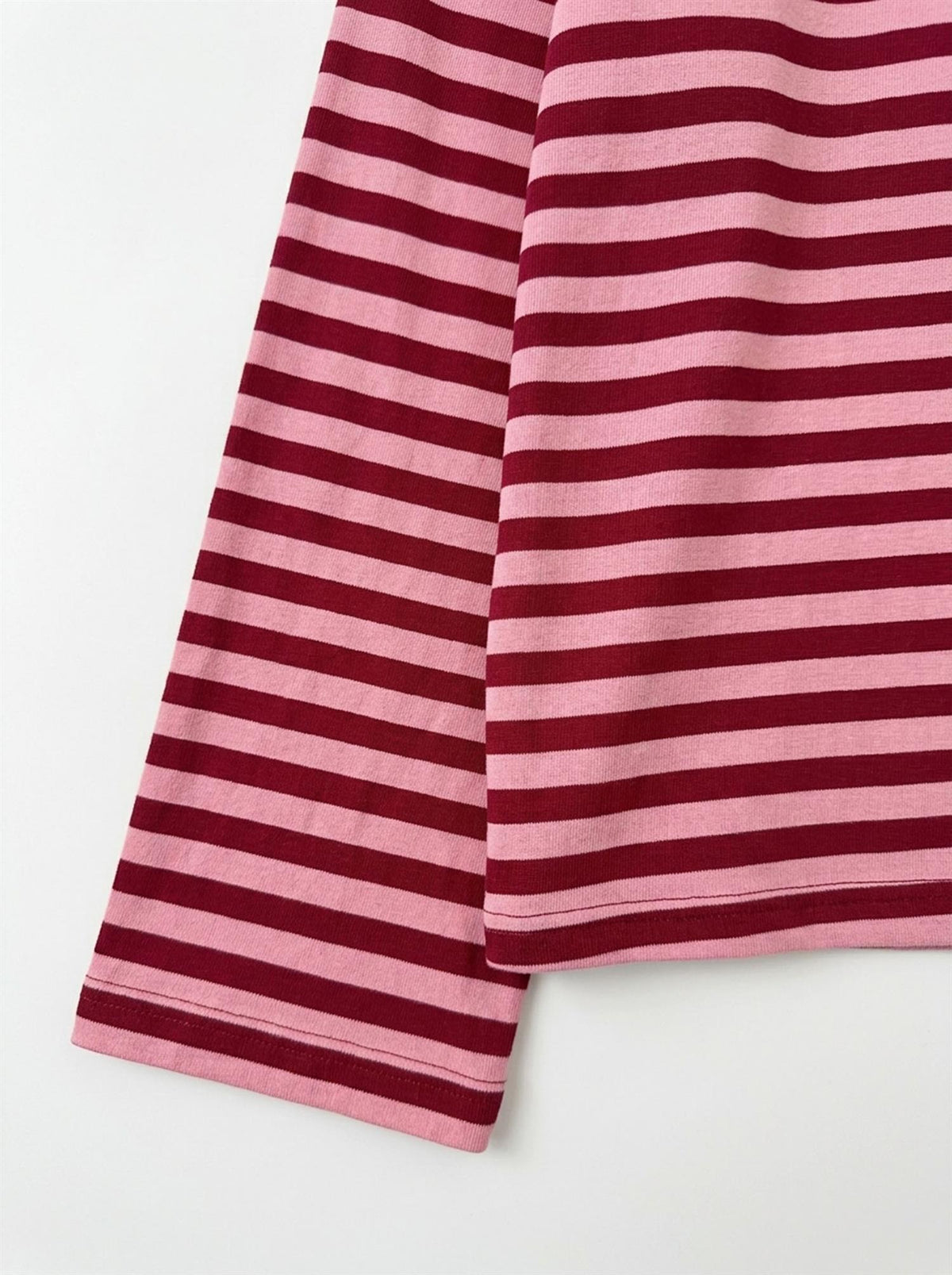 Basic bommulsgenser med striper - Burgunder/Rosa