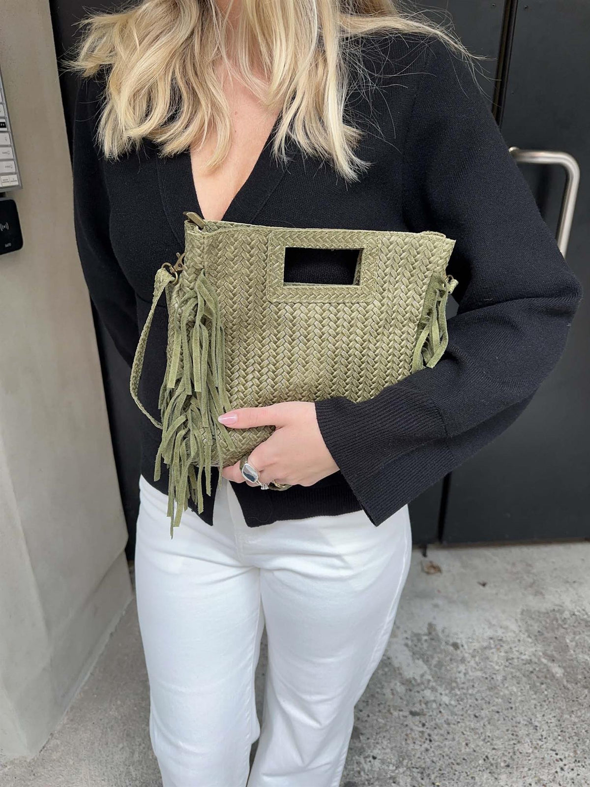 Håndveske med frynser - Khaki