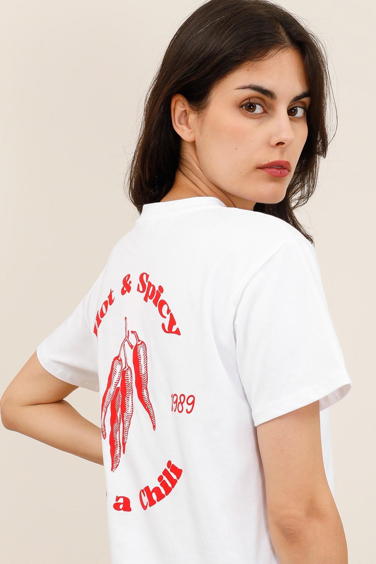 T-skjorte med chili backprint - Hvit