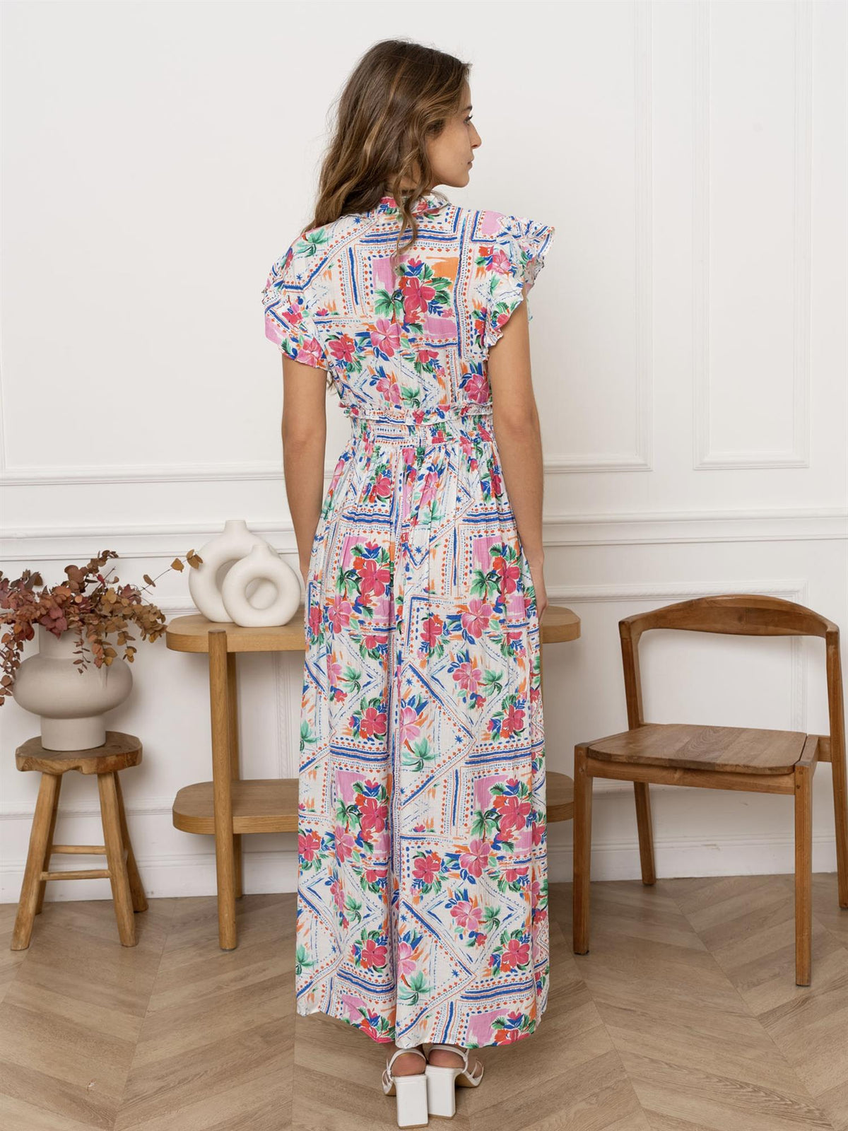Maxikjole med blomsterprint - Fuchsia