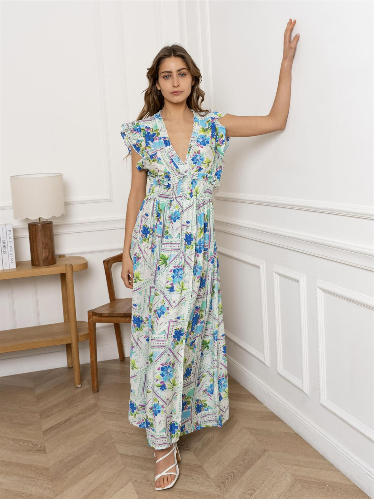 Maxikjole med blomsterprint - Blå