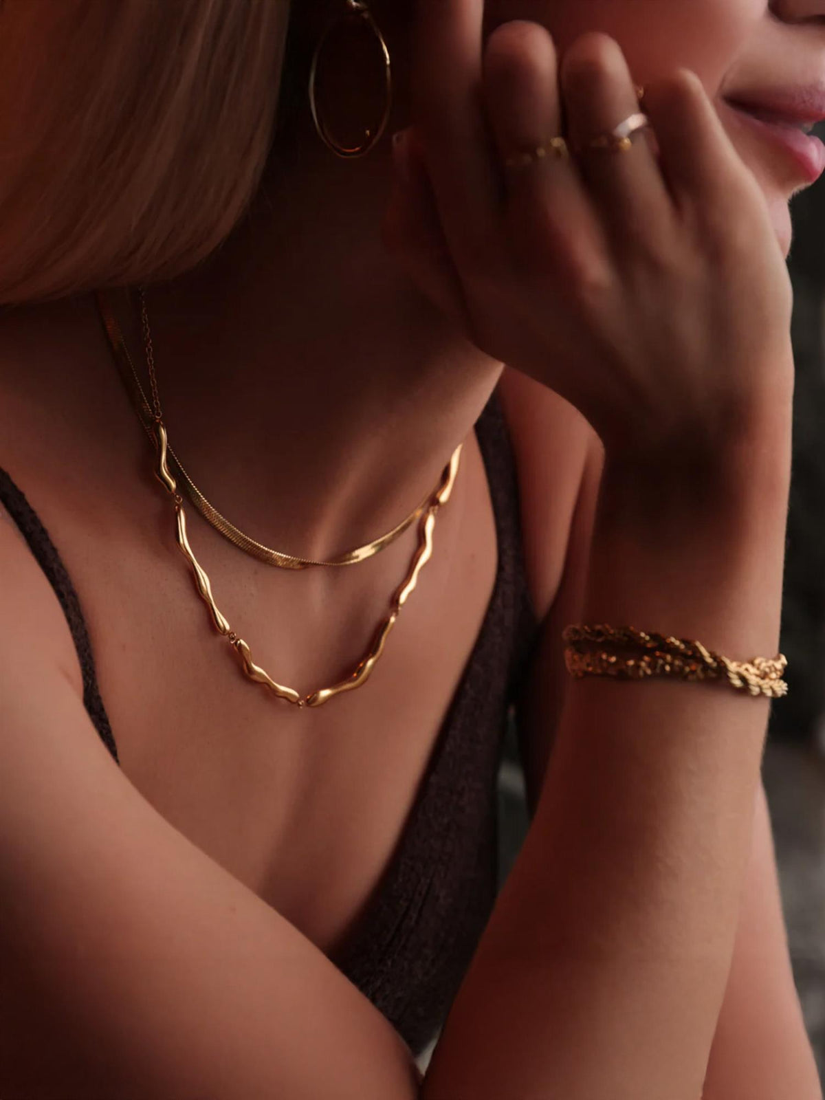 Wavy - Necklace Gold-plated - Gull