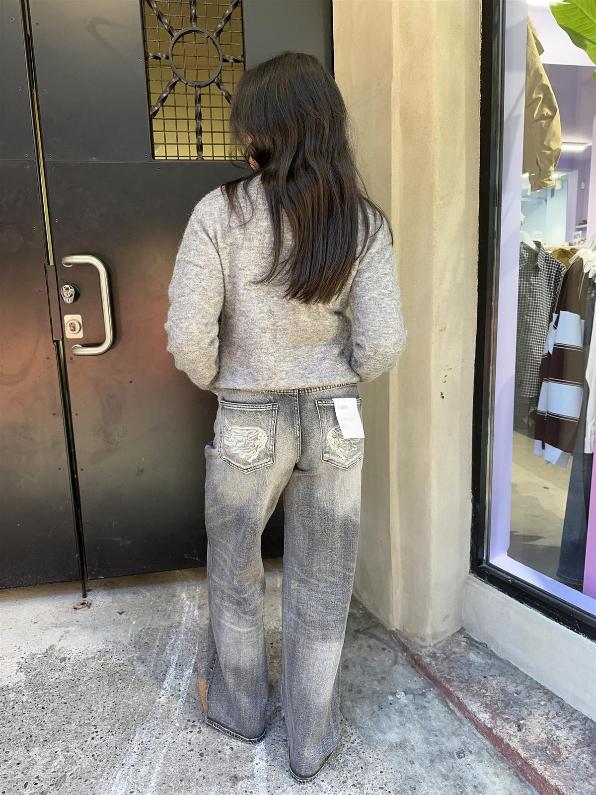 Vide jeans med vinger - Grå