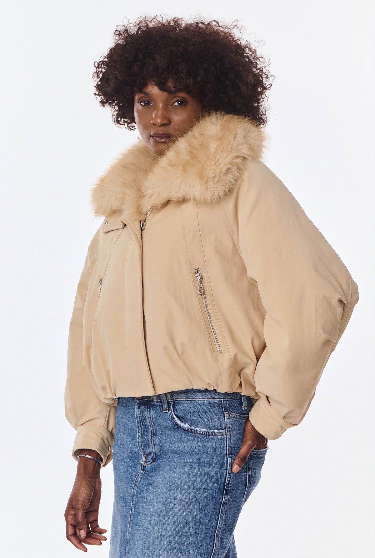 Belina jakke med avtagbar pels - Beige