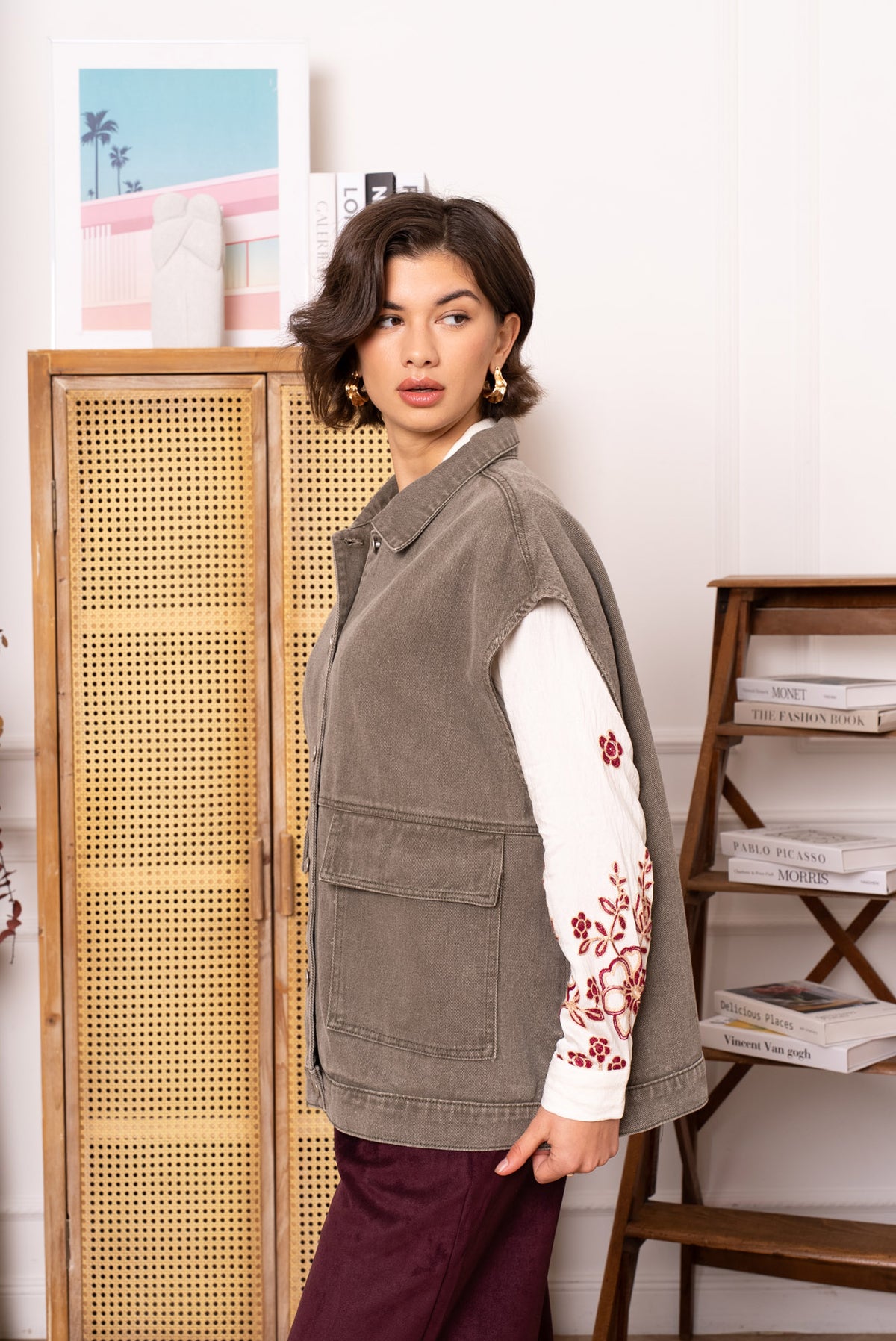 Oversized denimvest - Khaki
