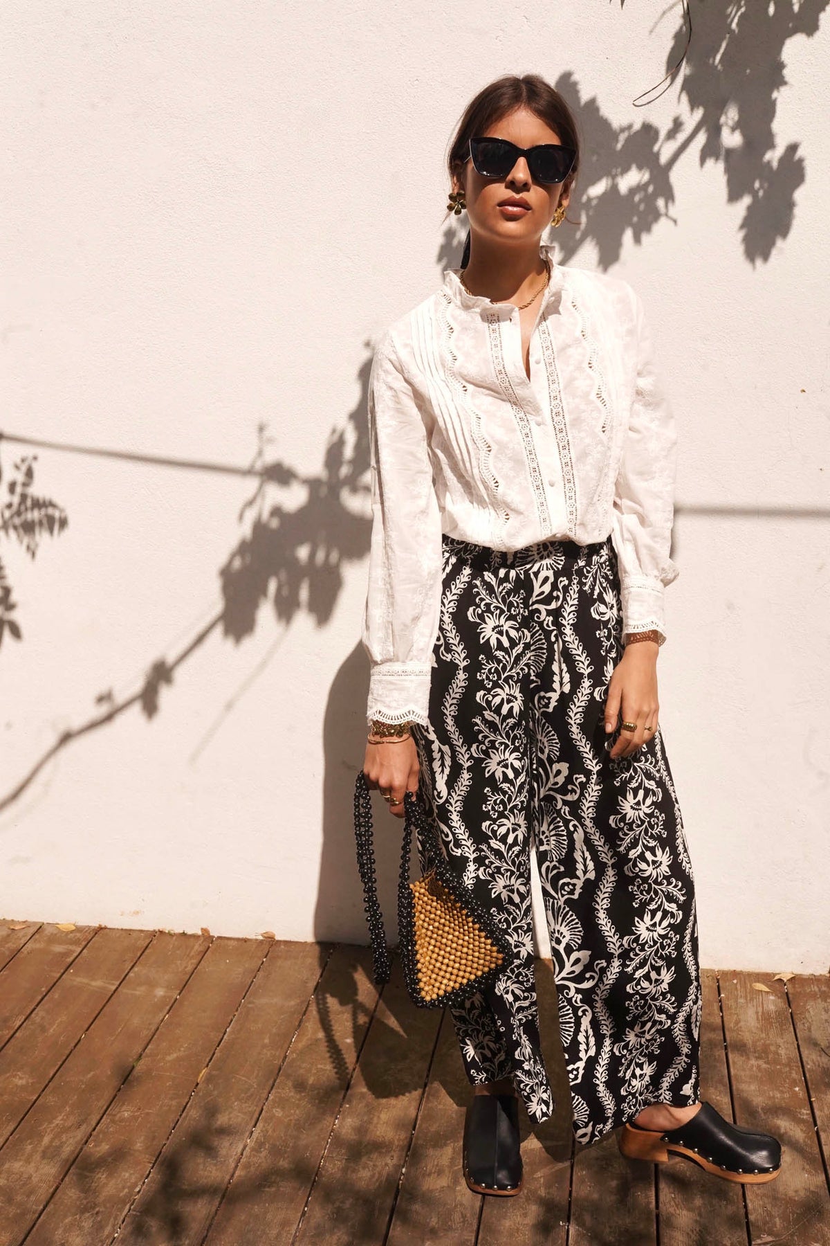 Bomullsbluse med broderi - Hvit