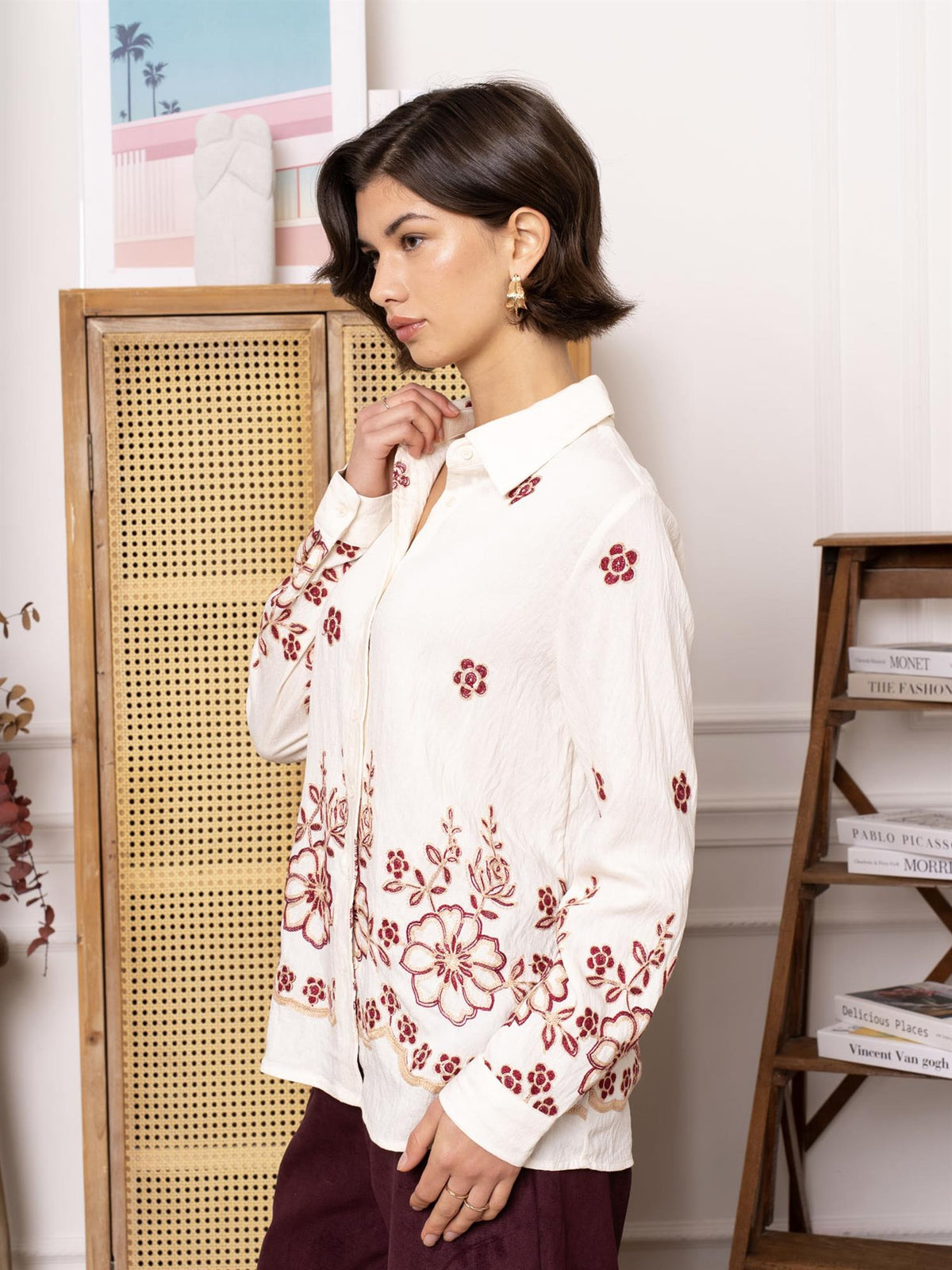 Skjorte med rose - Beige