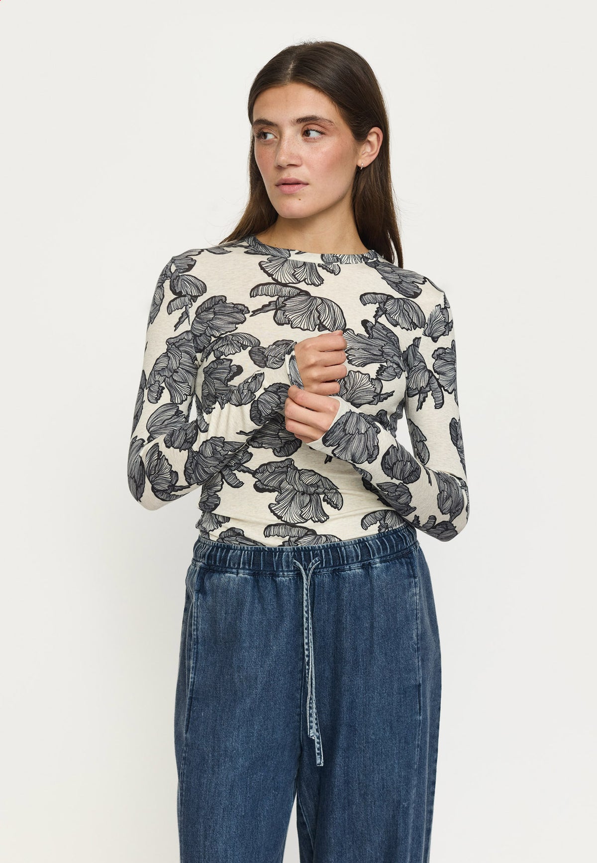 Roman O-neck printed - Beige