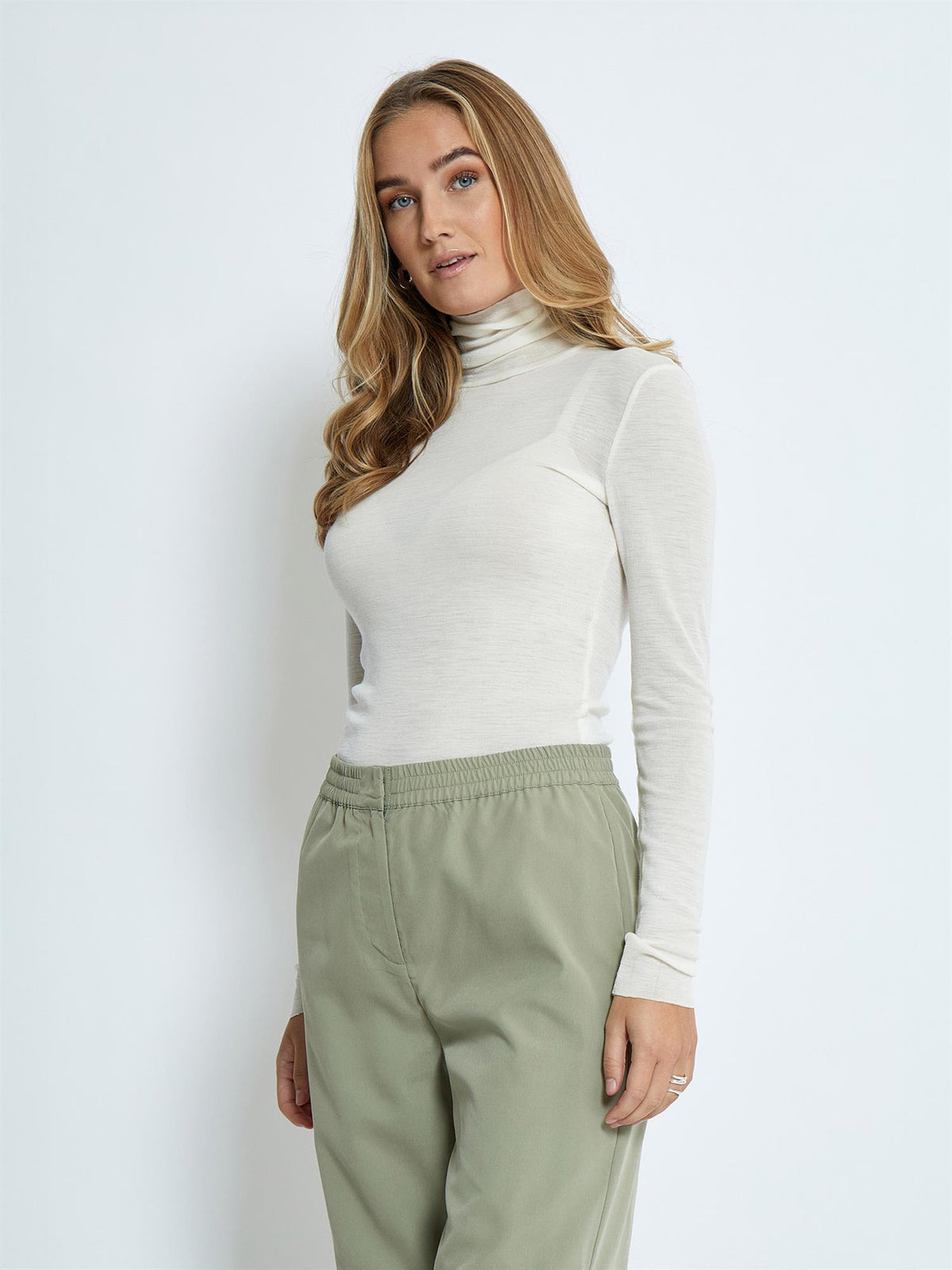 Cally Roll Neck Long Sleeve Top - Off White