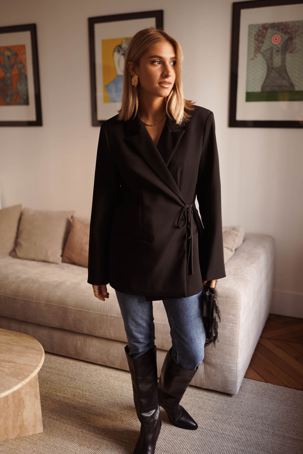 Blazer med knyting - Sort