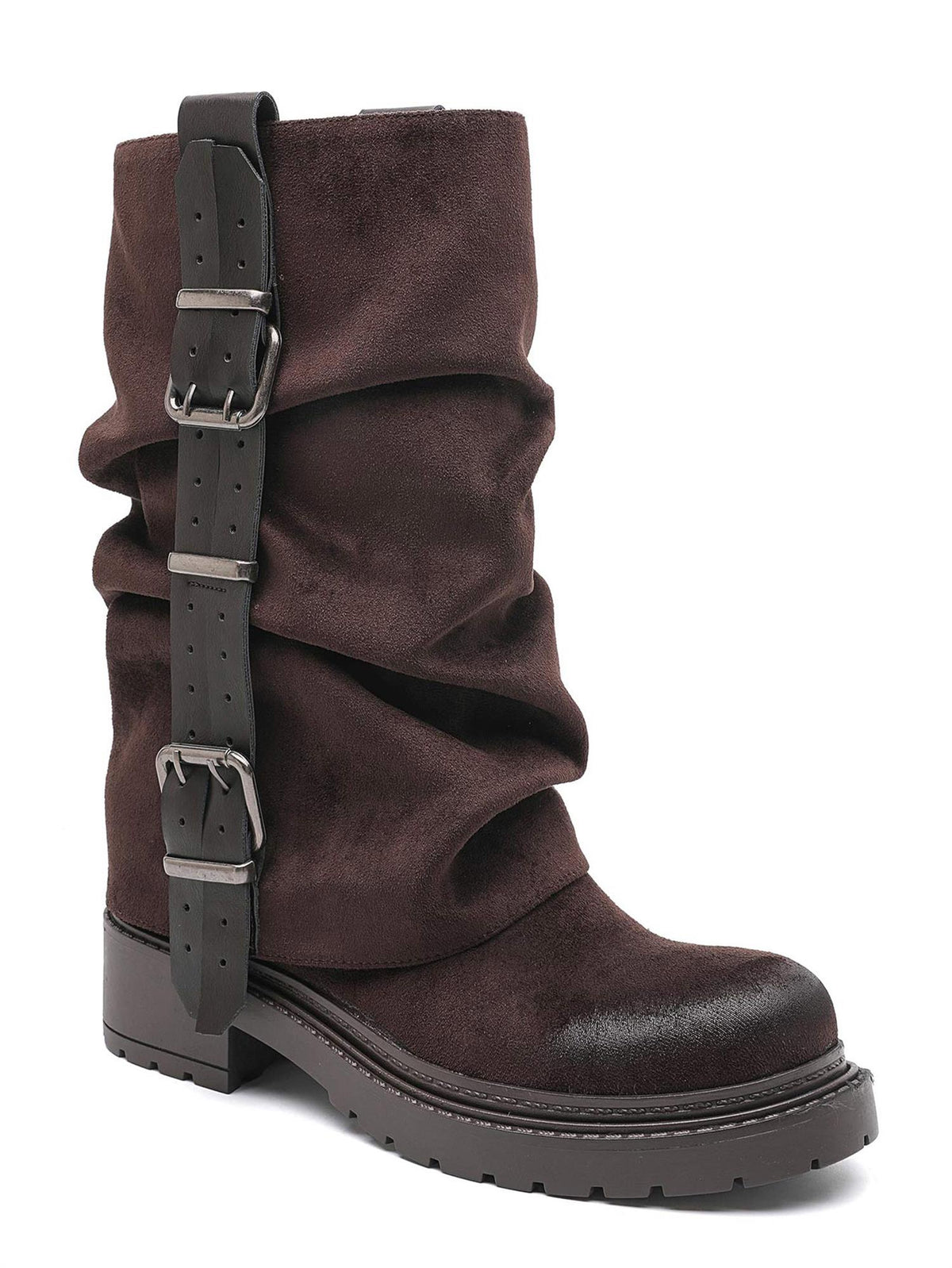 Høy boot med buckle - Brun