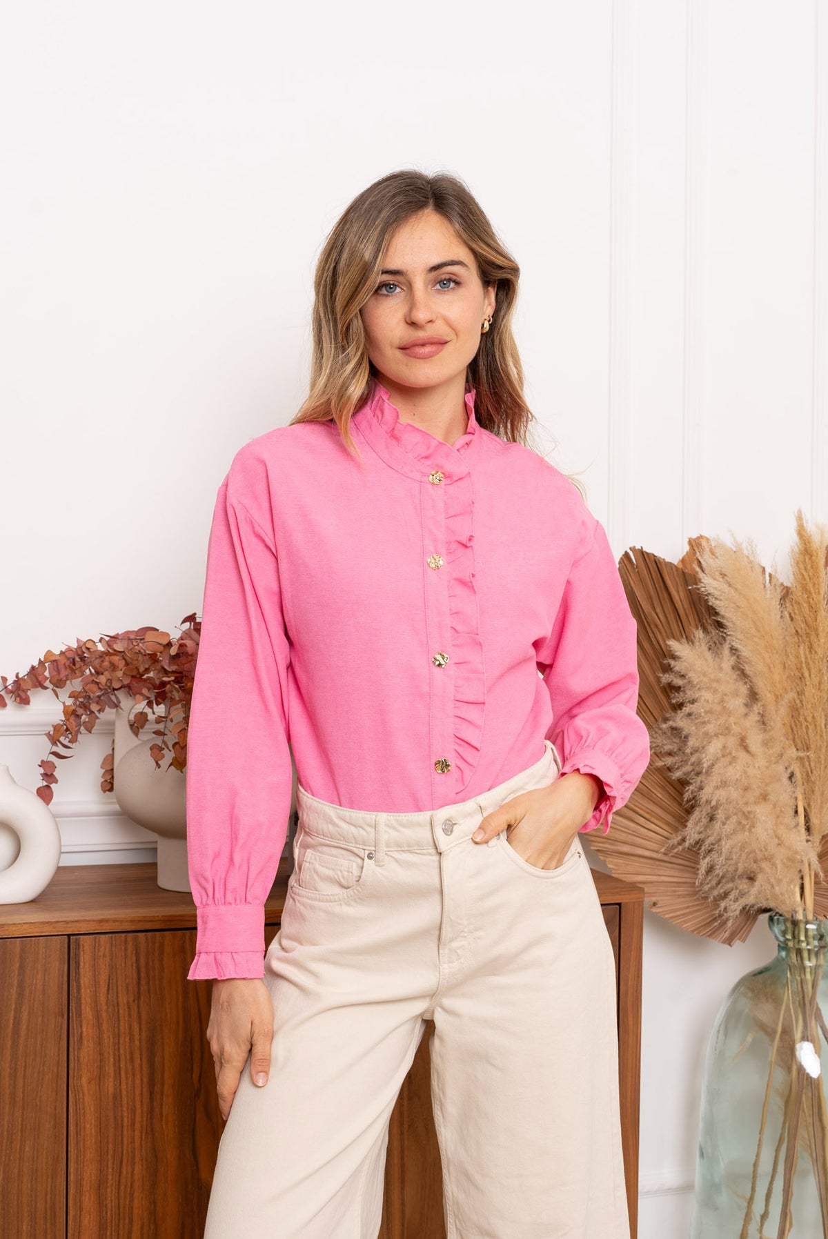Skjorte med gullknapper - Rosa