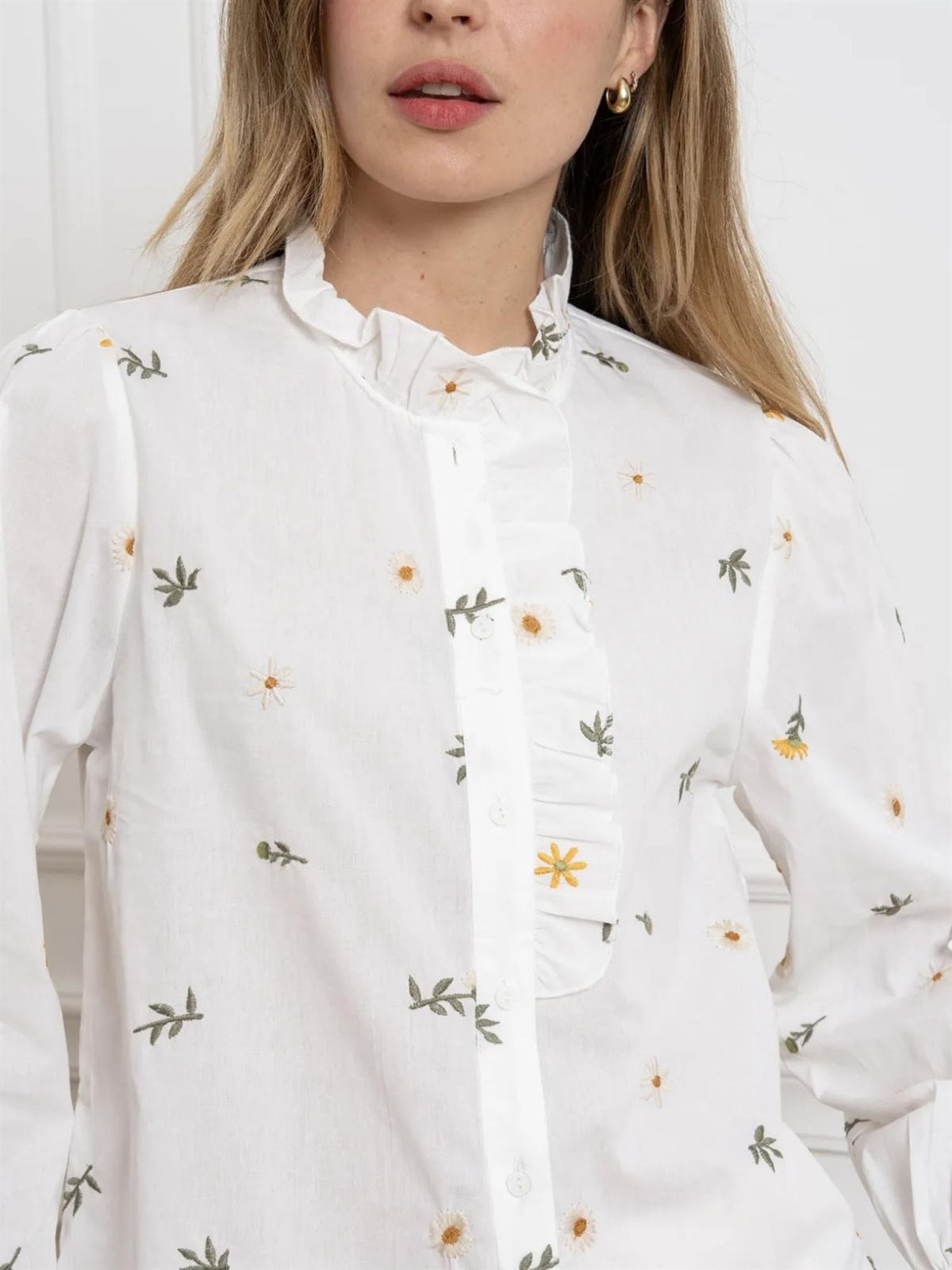 Bluse med blomster - Hvit