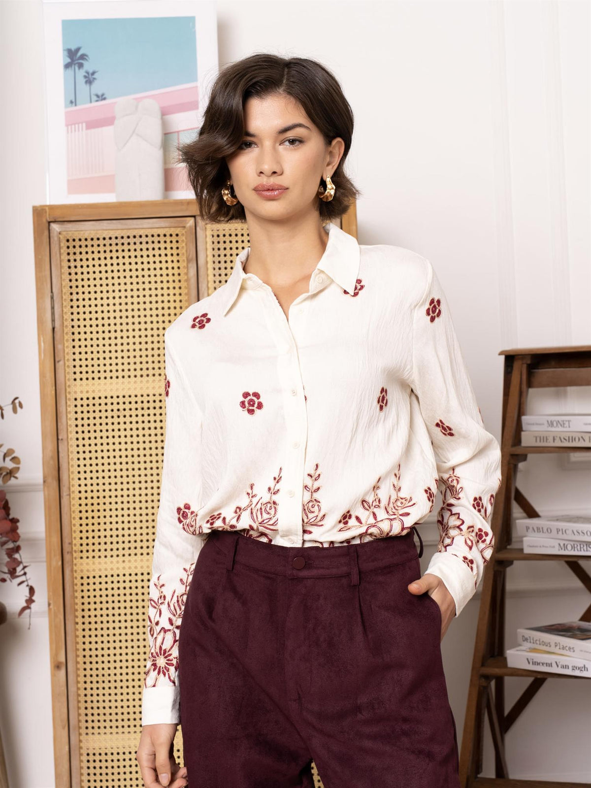 Skjorte med rose - Beige
