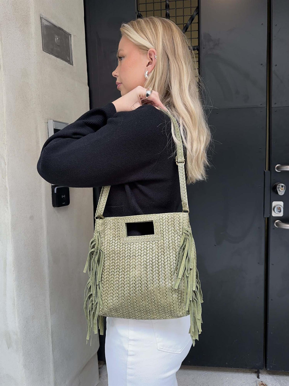 Håndveske med frynser - Khaki