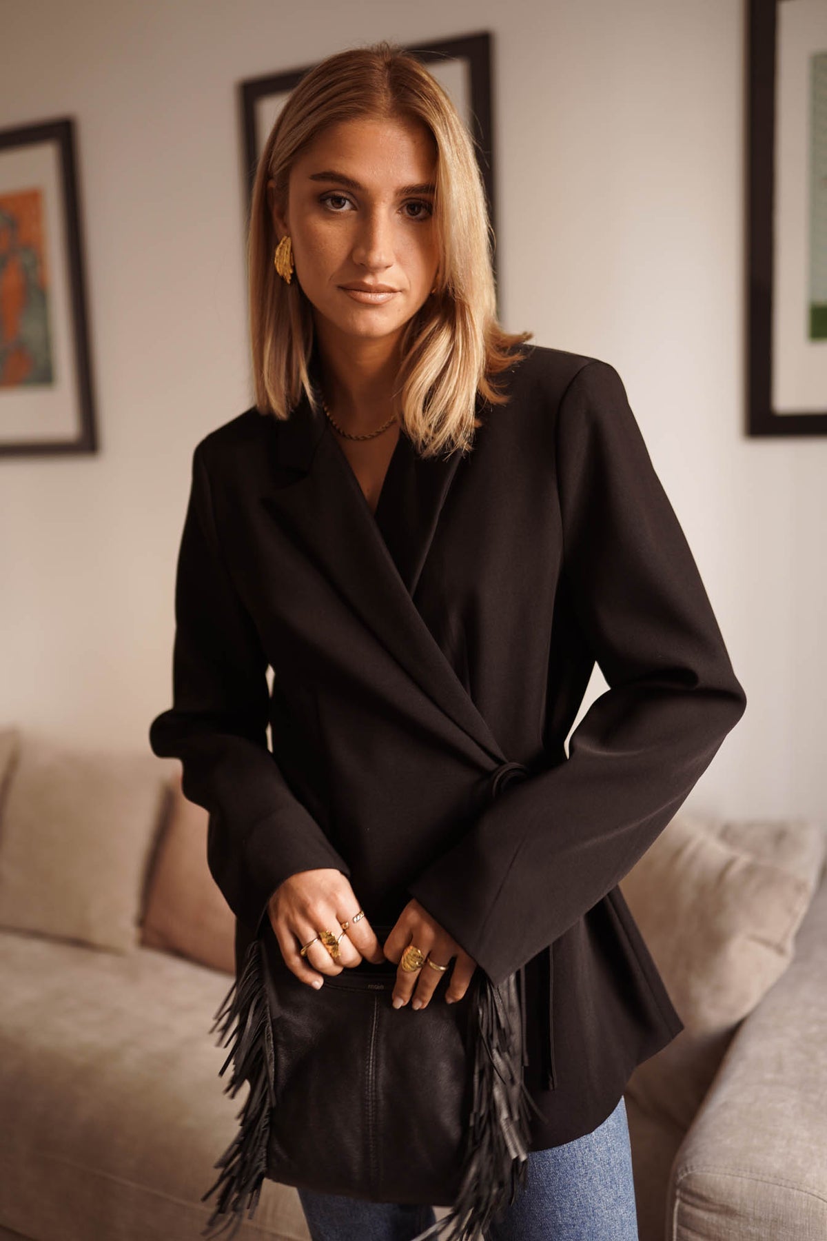 Blazer med knyting - Sort
