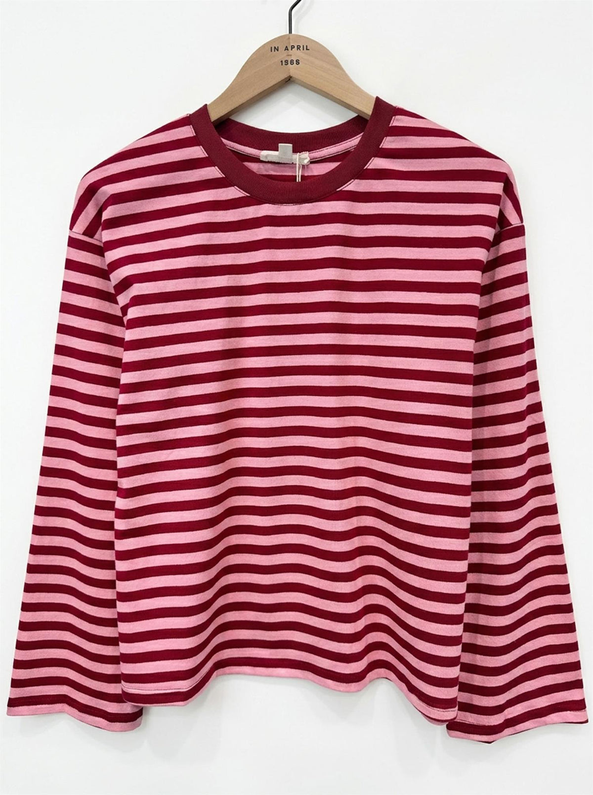 Basic bommulsgenser med striper - Burgunder/Rosa