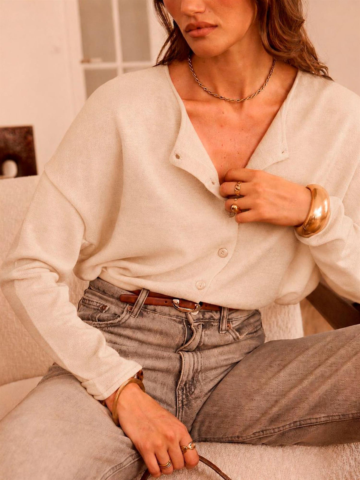 Basic cardigan - Krem