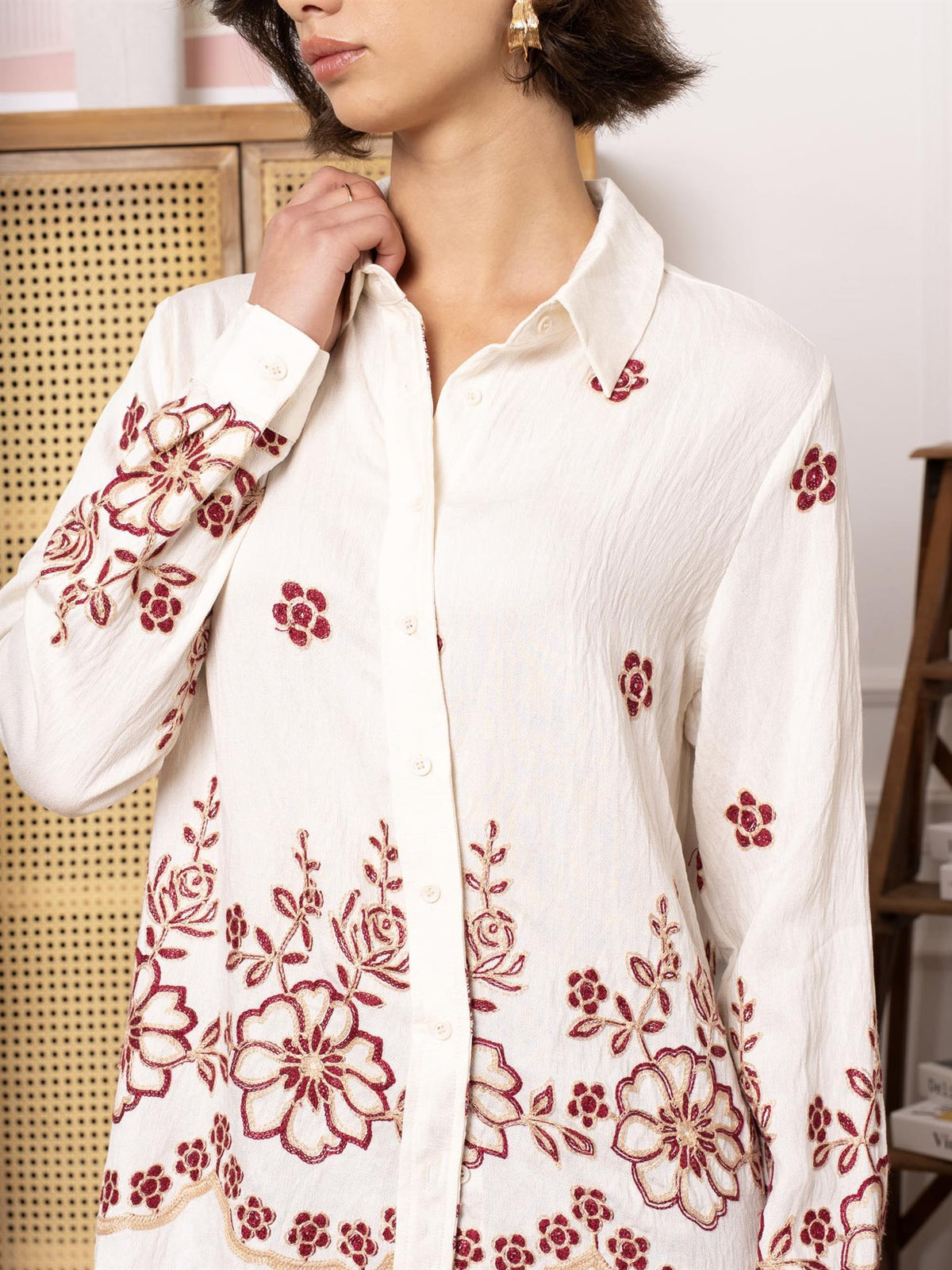 Skjorte med rose - Beige