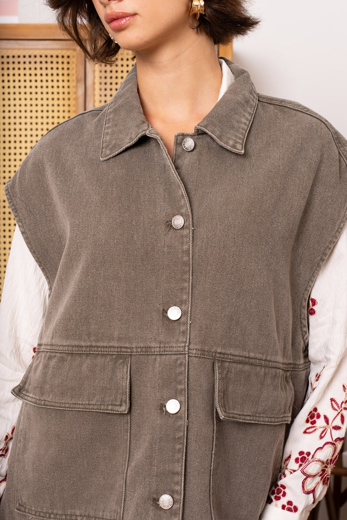 Oversized denimvest - Khaki