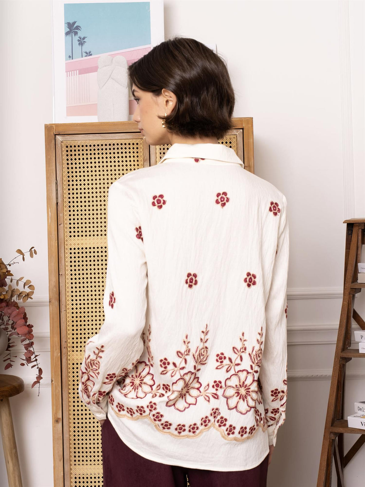 Skjorte med rose - Beige