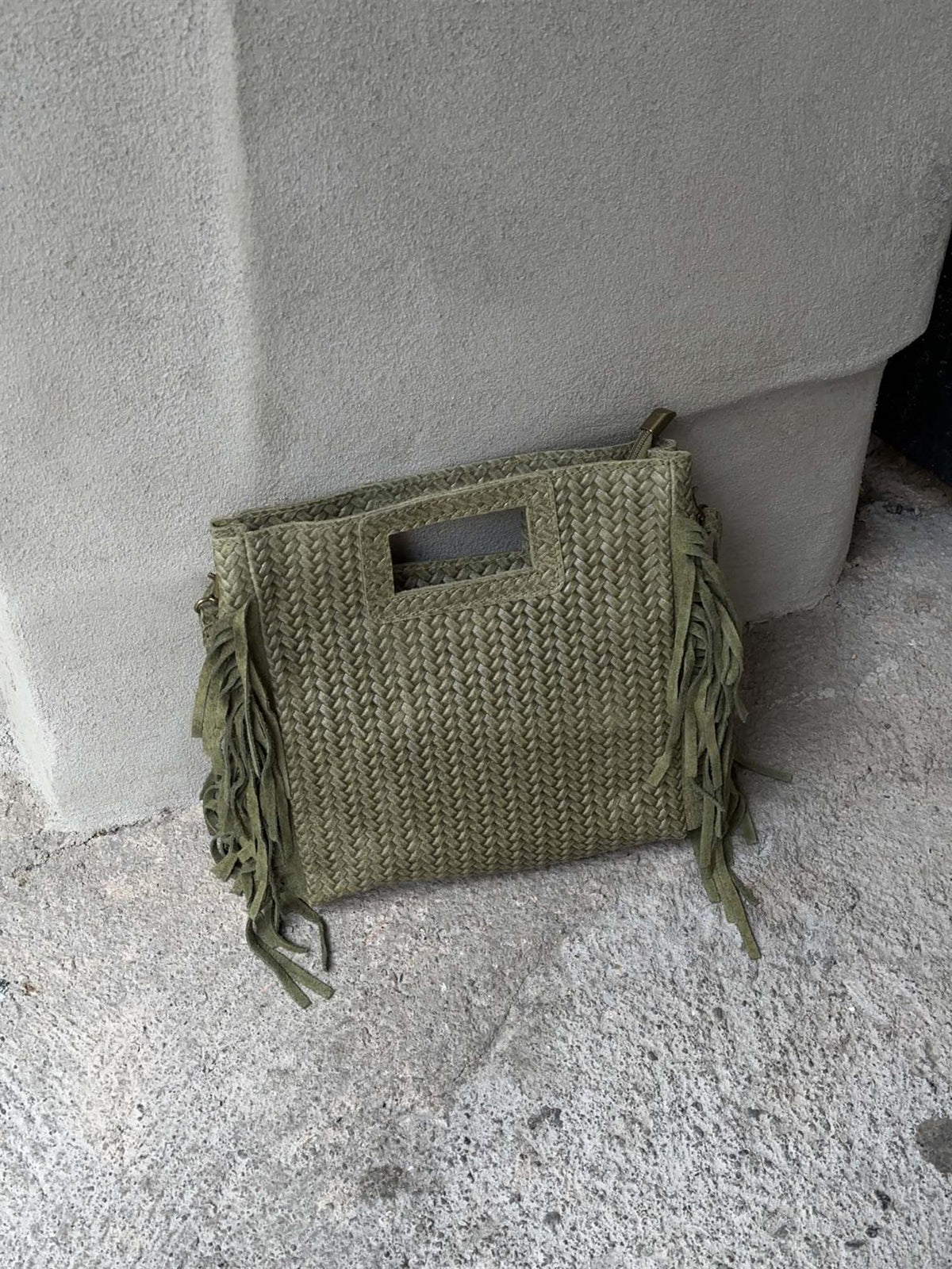 Håndveske med frynser - Khaki
