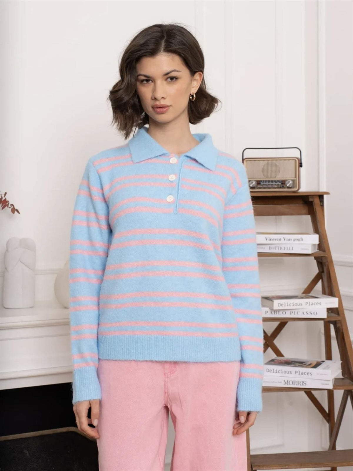 Pologenser med striper - Lyseblå/Rosa