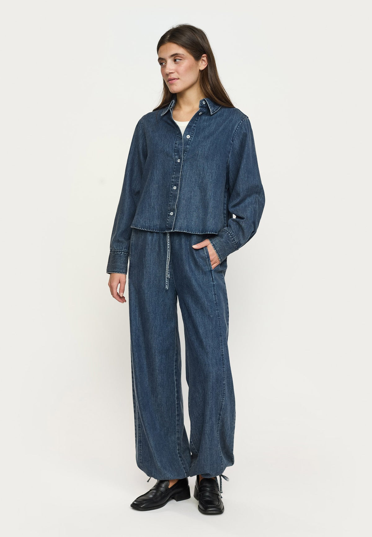 Keira Cropped Shirt - Mørkeblå