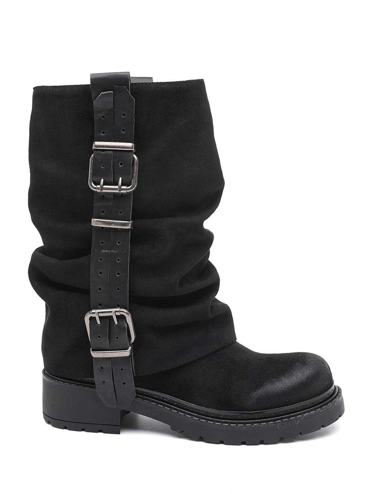 Høy boot med buckle - Sort