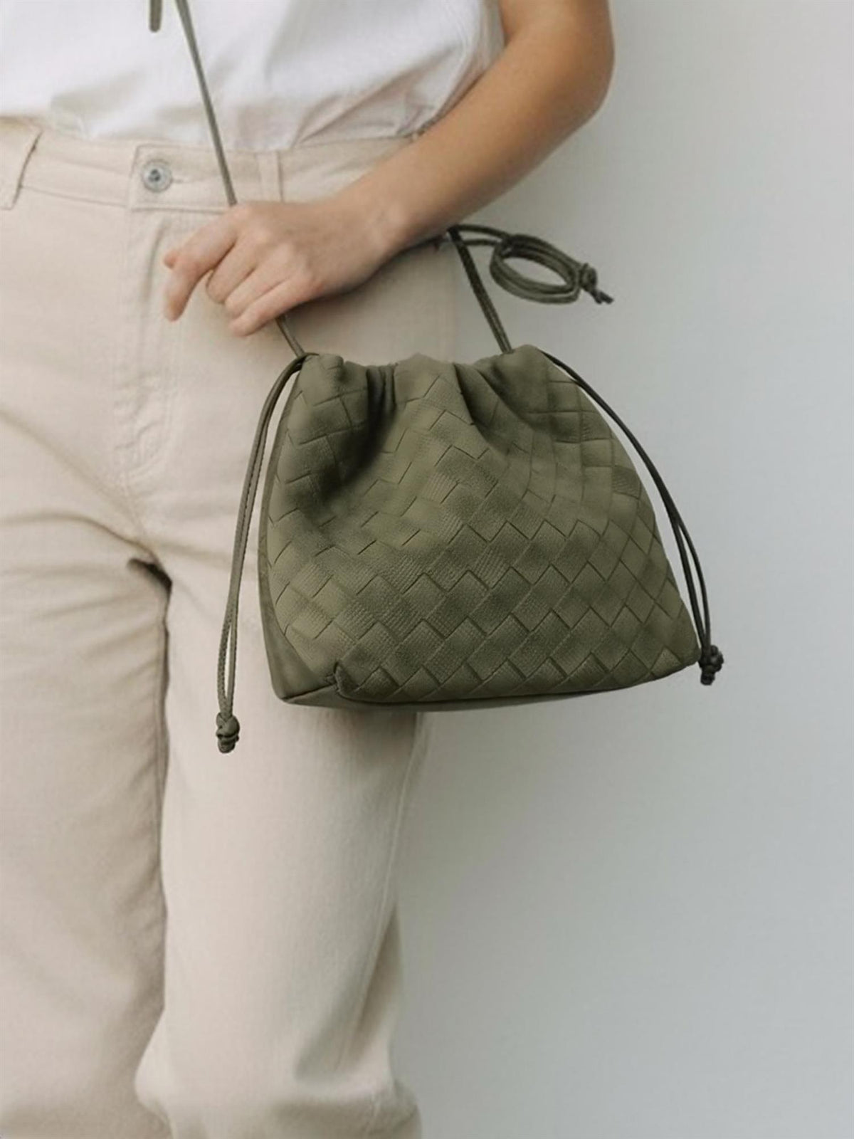 Flettet skinnveske - Khaki