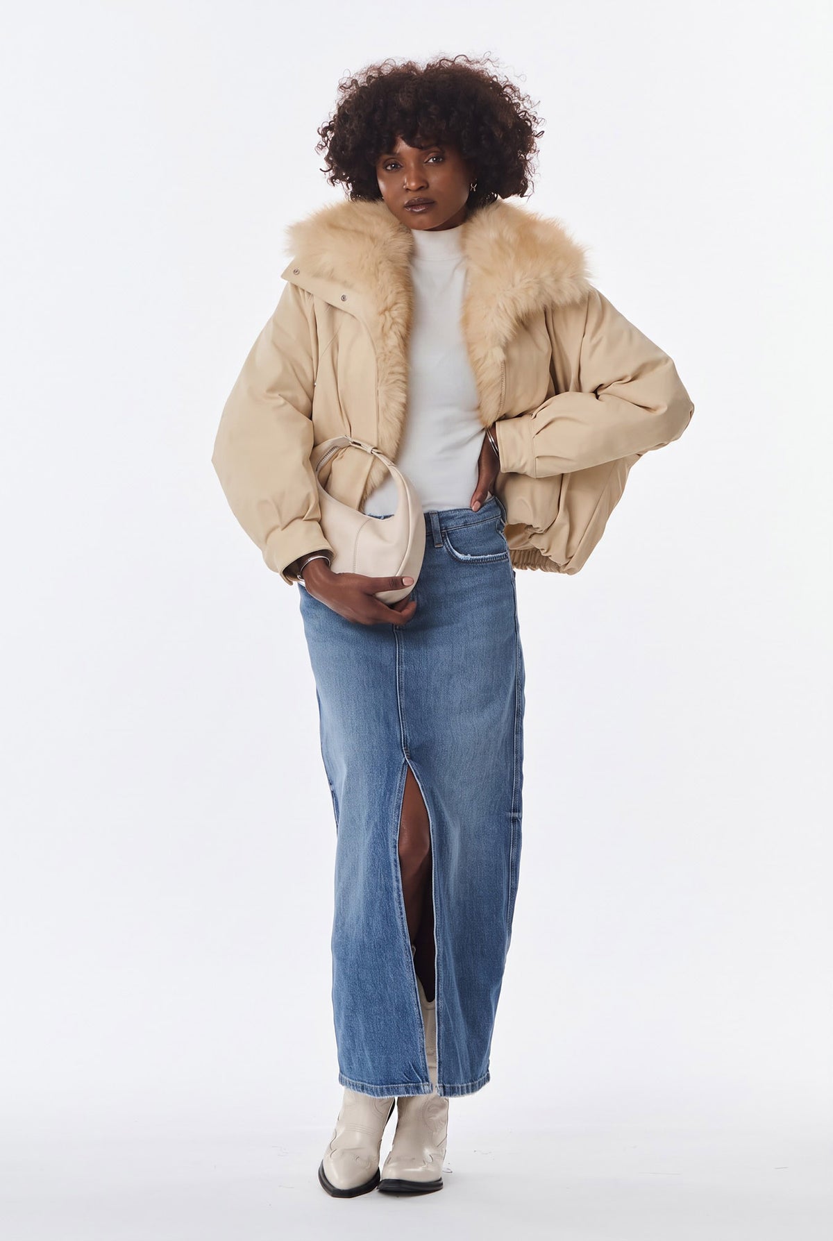 Belina jakke med avtagbar pels - Beige