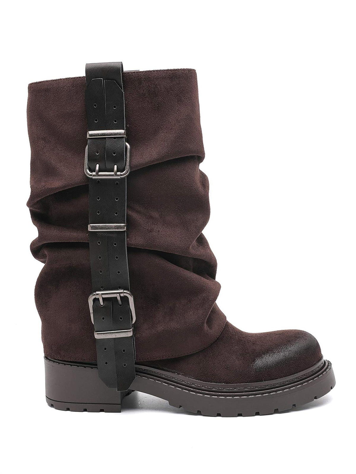 Høy boot med buckle - Brun