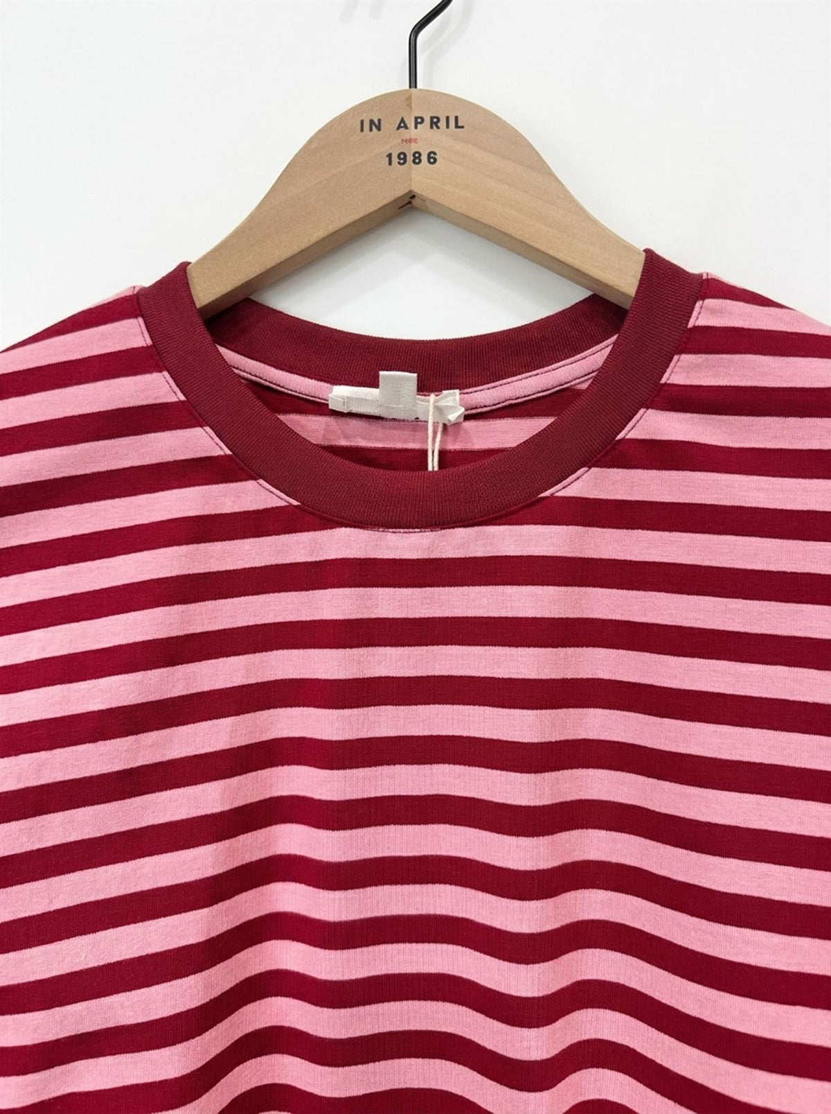 Basic bommulsgenser med striper - Burgunder/Rosa