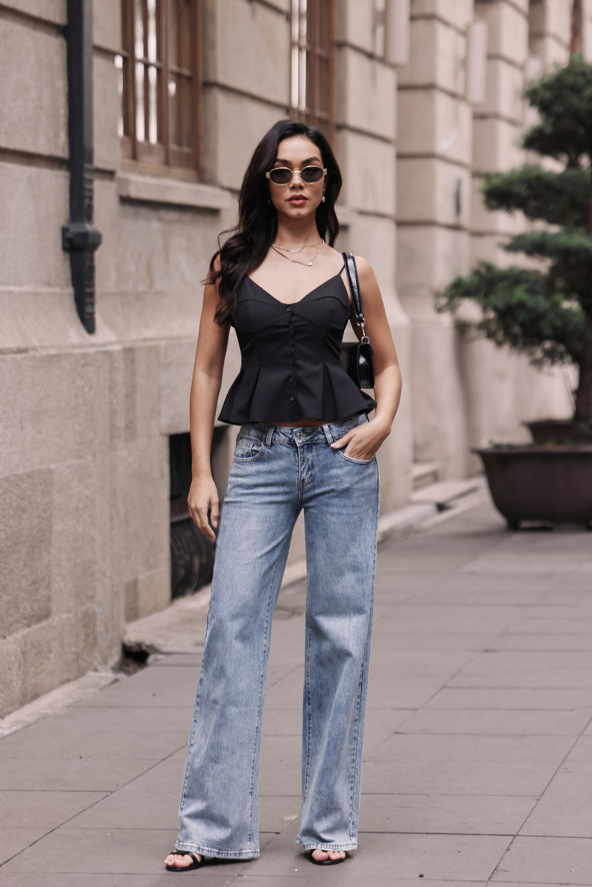 Vide jeans med lavt liv DH0061 - Lyseblå
